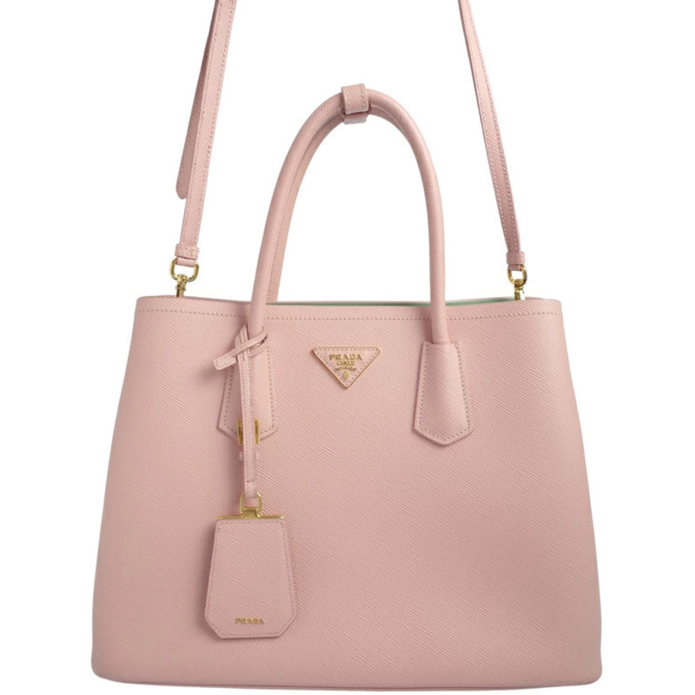 Prada Saffiano Cuir Leather Double 2way Shoulder Bag pink